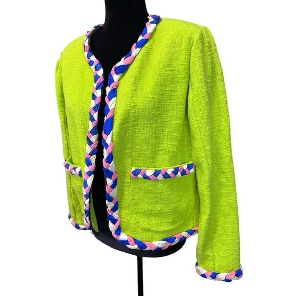 Alix of Bohemia Chartreuse Braided Trim Boho Jacket Green Cotton Small - Picture 6 of 16